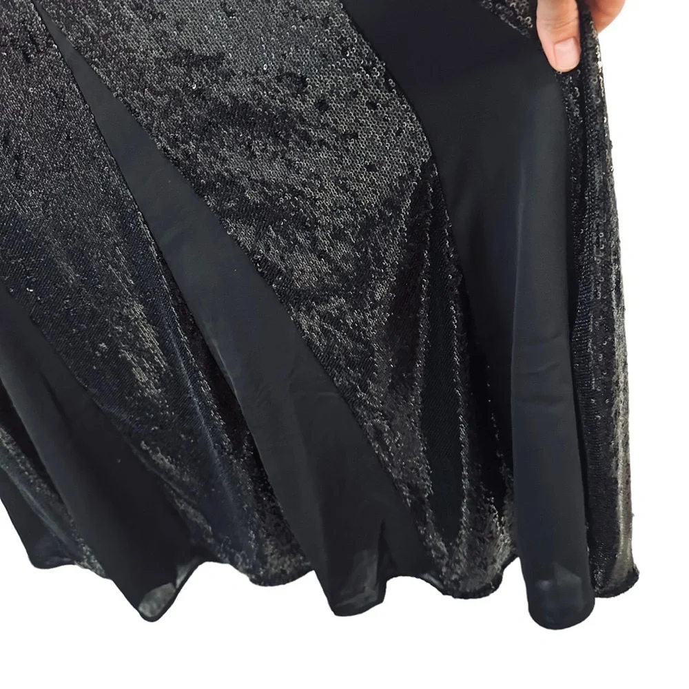 ✌️sold✌️Nwt ME+EM Sequin + Georgette Godet Maxi Skirt Sequinned Satin Black 10 - Picture 16 of 16
